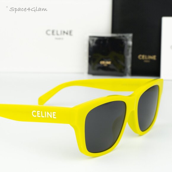 BRAND NEW Celine CL40249U 39A MONOCHROMS Neon Yellow Smoke Geometric Sunglasses - Picture 1 of 11